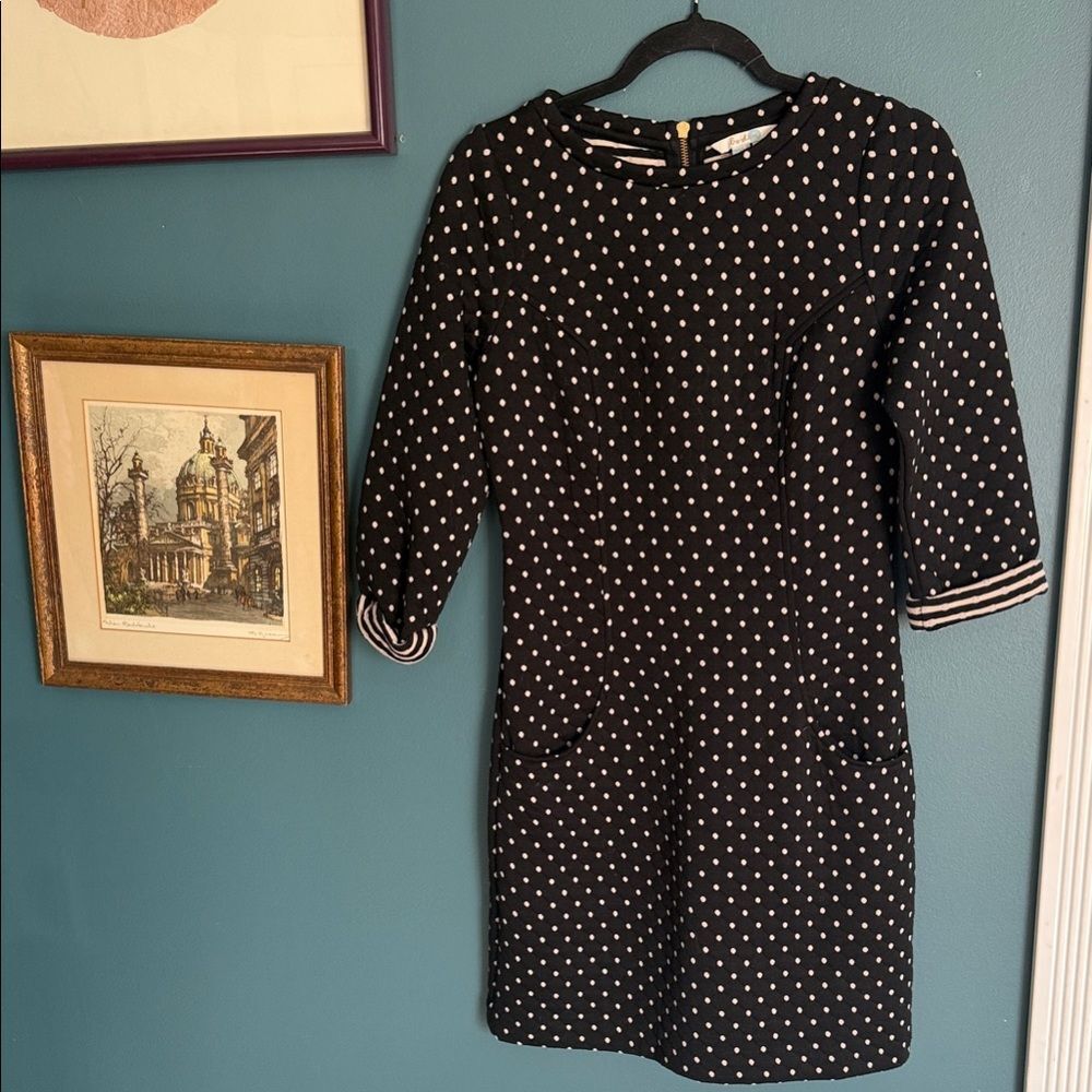 Boden Black and White Polka Dot Long Sleeve Dress